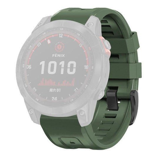 For Garmin Fenix 7X Wear-resistant Silicone Watch Band Replacement Adjustable Wrist Strap with Buckle - Army Green