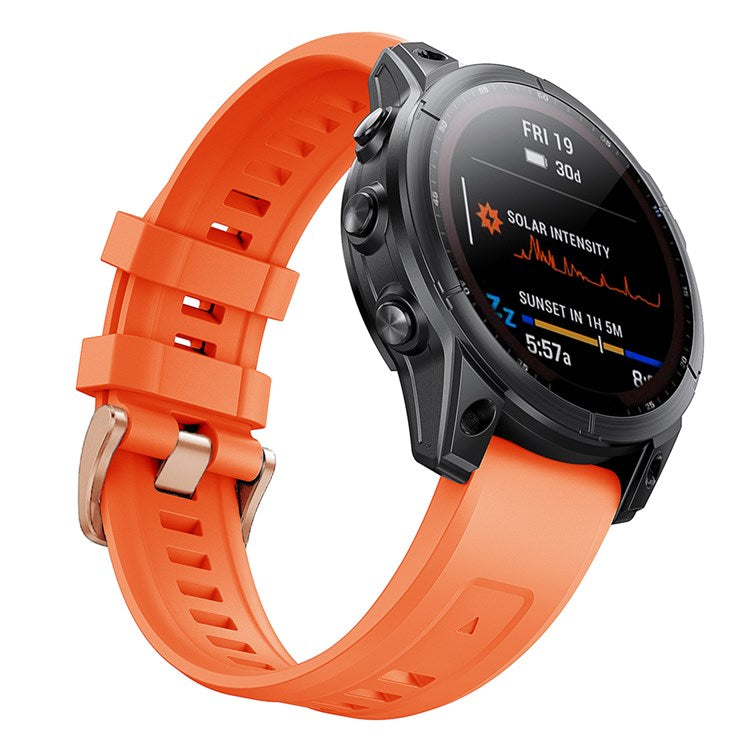 For Garmin Fenix 7S Quick Release Soft Silicone Watch Band Replacement Wrist Strap with Rose Gold Buckle - Orange
