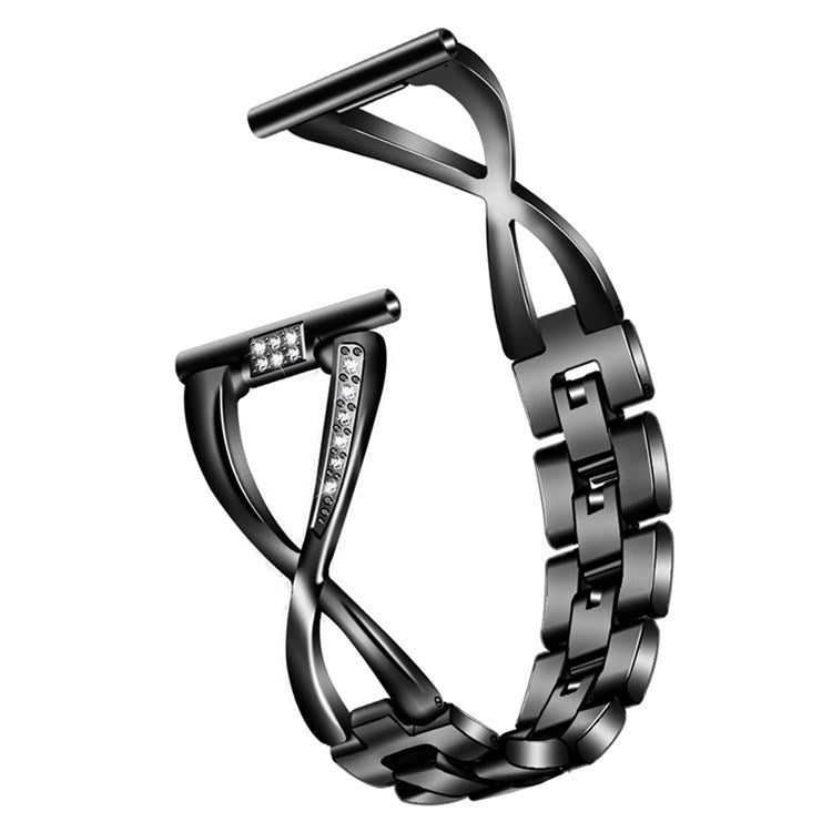 For Garmin Venu 2S/Vivoactive 4S 40mm/Vivomove 3S Stylish 18mm Replacement Strap Rhinestones Decor X-shape Design Metal Smartwatch Band - Black