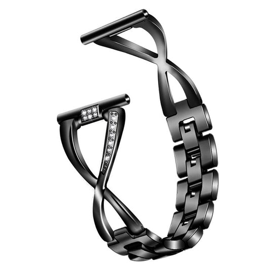 For Garmin Venu 2S/Vivoactive 4S 40mm/Vivomove 3S Stylish 18mm Replacement Strap Rhinestones Decor X-shape Design Metal Smartwatch Band - Black