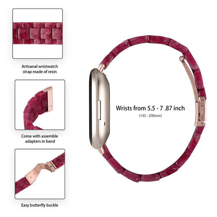 For Fitbit Versa 3/Fitbit Sense Fashionable Resin Watch Strap Replacement Wristband with Stainless Steel Buckle - Marble/Red