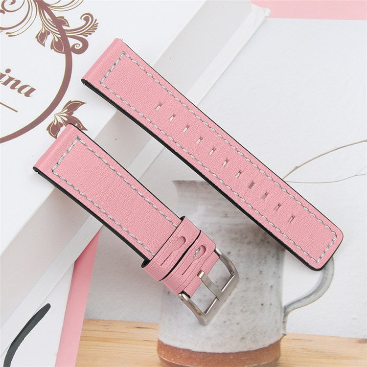 For TicWatch 2/TicWatch E/TicWatch C2 Stainless Steel Buckle Cowhide Leather Soft Wrist Strap Replacement Watchband - Pink