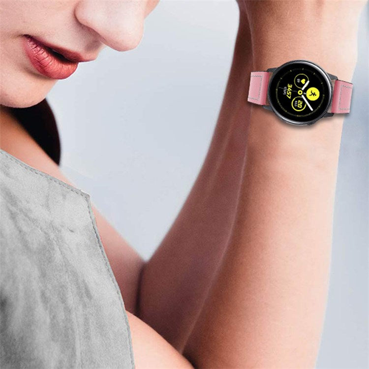 For TicWatch 2/TicWatch E/TicWatch C2 Stainless Steel Buckle Cowhide Leather Soft Wrist Strap Replacement Watchband - Pink