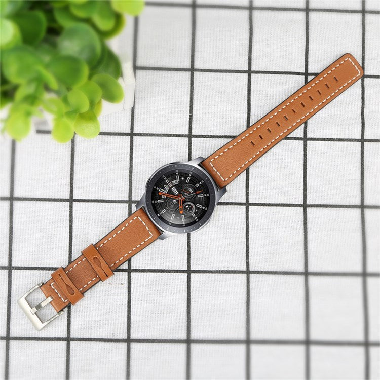 For Huawei Watch GT 2e/ Watch GT 2 46mm/ Watch GT 42mm/46mm Replacement Cowhide Genuine Leather Smart Watch Strap Adjustable Wrist Band - Brown