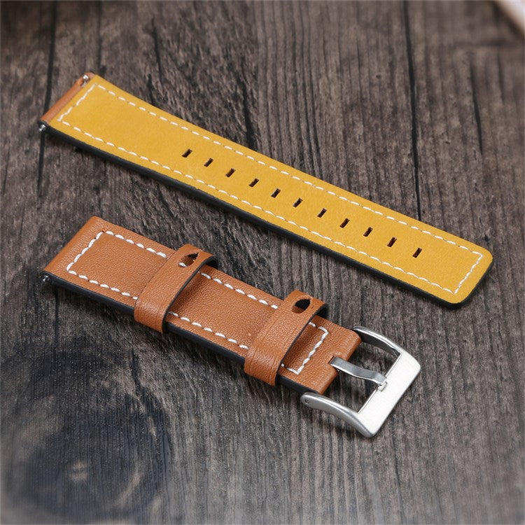 For Huawei Watch GT 2e/ Watch GT 2 46mm/ Watch GT 42mm/46mm Replacement Cowhide Genuine Leather Smart Watch Strap Adjustable Wrist Band - Brown