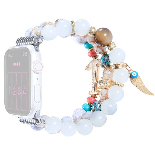 For Apple Watch Series 10 42mm / 9 8 7 41mm / 6 5 4 SE SE (2022) SE (2023) 40mm / 3 2 1 38mm Watch Band Colorful Bead Decorated Bracelet Smart Watch Replacement Strap for Women Girls - White