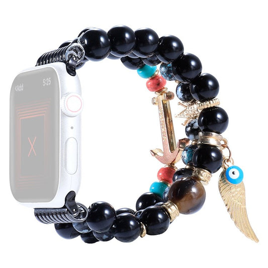 For Apple Watch Series 10 42mm / 9 8 7 41mm / 6 5 4 SE SE (2022) SE (2023) 40mm / 3 2 1 38mm Watch Band Colorful Bead Decorated Bracelet Smart Watch Replacement Strap for Women Girls - Black