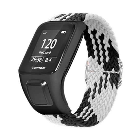 For TomTom Runner 2/Runner 3/Spark/Adventurer Elastic Woven Smart Watch Band Adjustable Wrist Strap - Black/White
