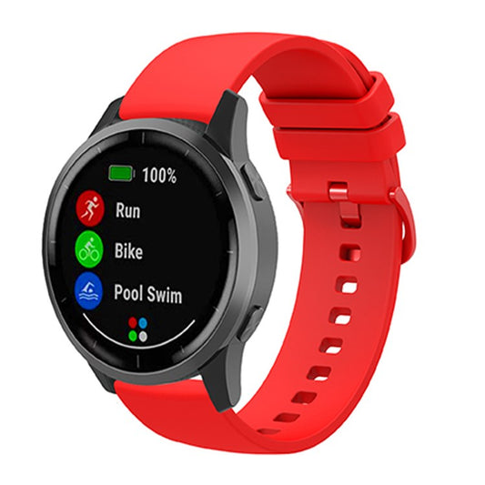 Universal 20mm Solid Color Silicone Replacement Smartwatch Band Adjustable Wrist Strap - Red