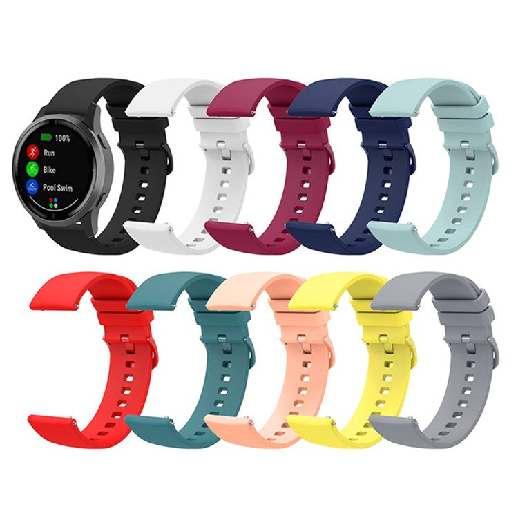 Universal 20mm Solid Color Silicone Replacement Smartwatch Band Adjustable Wrist Strap - Red