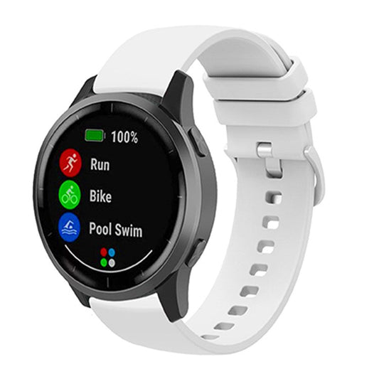 Universal 22mm Silicone Replacement Wrist Band Solid Color Adjustable Watch Strap with Same Color Buckle - White