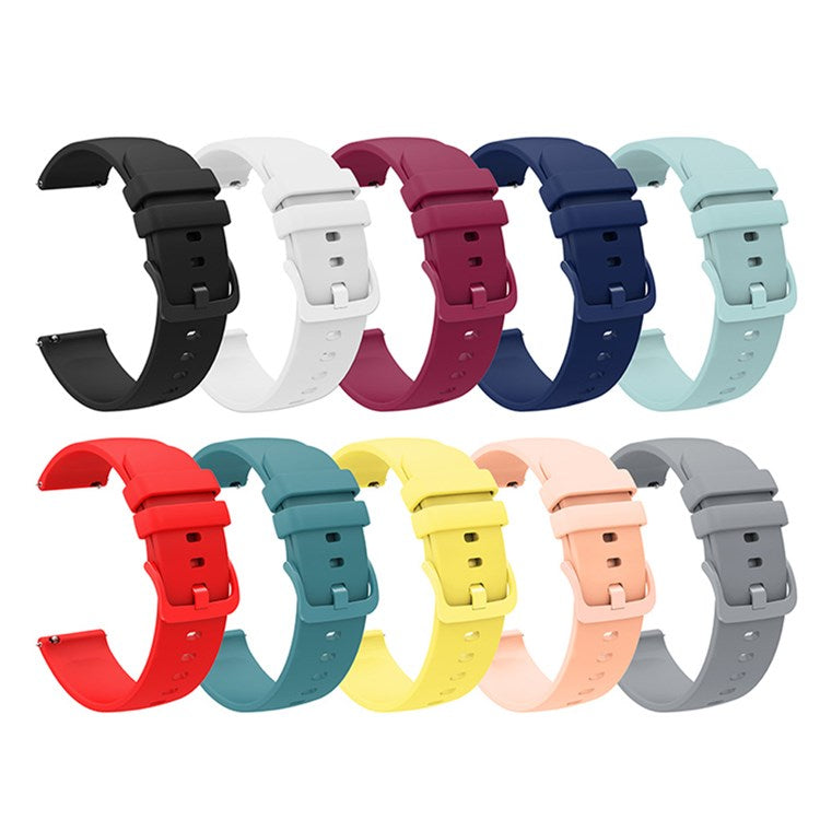Universal 22mm Silicone Replacement Wrist Band Solid Color Adjustable Watch Strap with Same Color Buckle - White