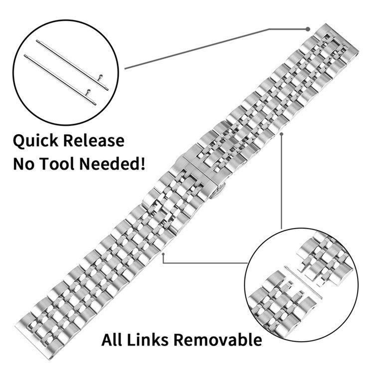 For Huawei Watch GT 2e/Watch GT 2 42mm/46mm 7 Beads Stainless Steel Smart Watch Band Replacement Strap 22mm - Silver