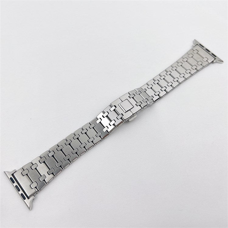 For Apple Watch Series 10 46mm / Ultra 2 Ultra 49mm / 9 8 7 45mm / SE (2023) SE (2022) SE 6 5 4 44mm / 3 2 1 42mm Stylish Stainless Steel Smart Watch Band Wrist Strap - Silver