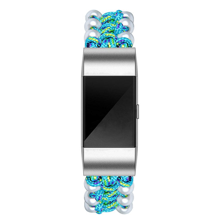 For Fitbit Charge 2/Charge 2 HR Pearl+Nylon Woven Adjustable Watch Band Replacement Wrist Strap - Blue