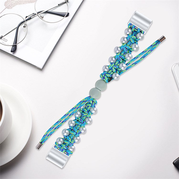 For Fitbit Charge 2/Charge 2 HR Pearl+Nylon Woven Adjustable Watch Band Replacement Wrist Strap - Blue