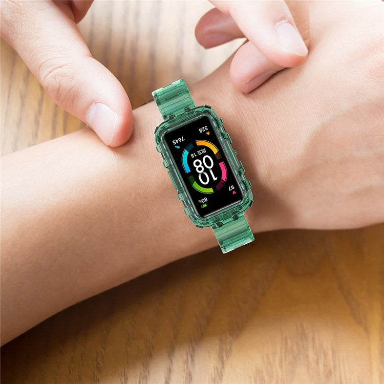 For Huawei Band 7 / Band 6 / Honor Band 6 Replacement Transparent TPU Watch Strap Wrist Band with Watch Case - Transparent