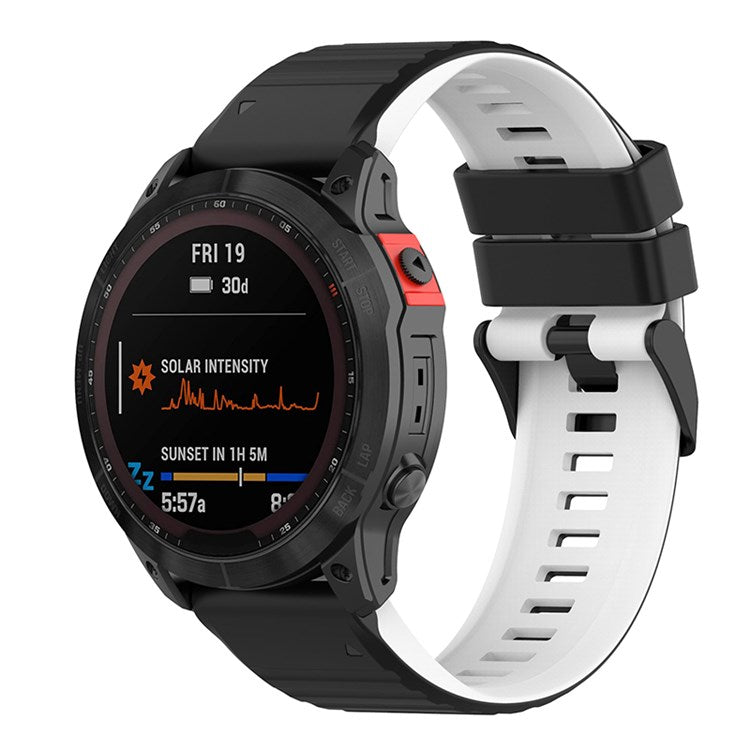 For Garmin Fenix 7 / 6 / 5 / Amazfit Falcon Silicone Watch Band 22mm Dual Color Adjustable Smart Watch Strap Replacement - Black / White
