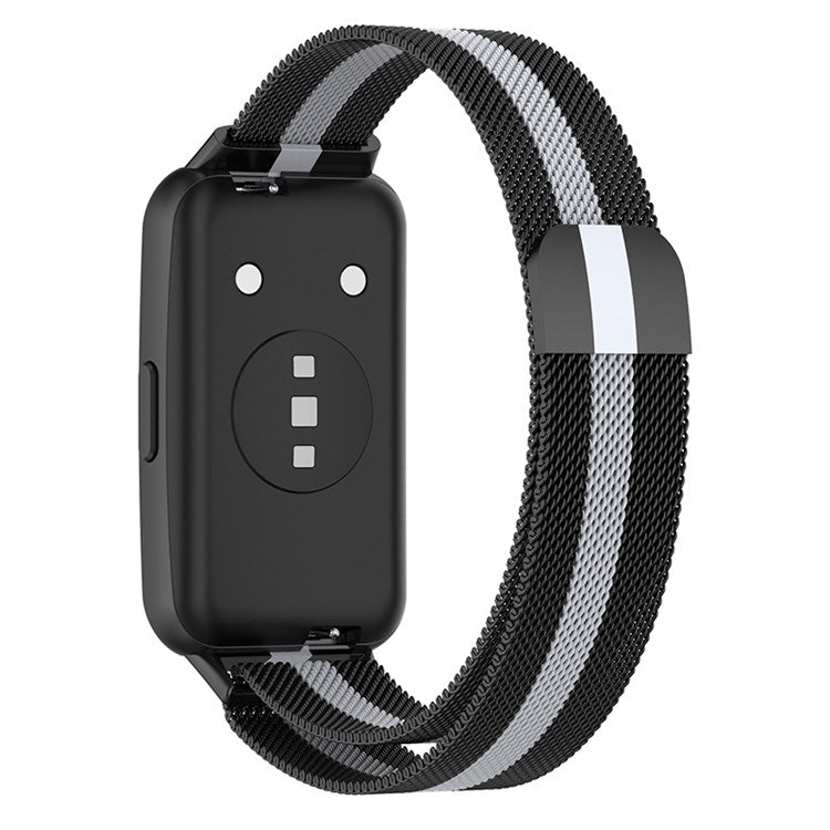 For Huawei Band 7 Magnetic Metal Smart Watch Band Replacement Adjustable Wrist Strap - Black / Grey