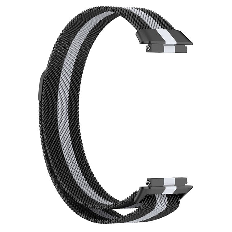For Huawei Band 7 Magnetic Metal Smart Watch Band Replacement Adjustable Wrist Strap - Black / Grey