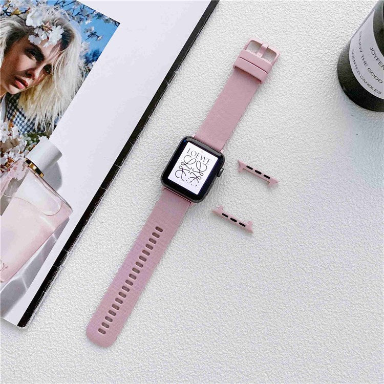 For Apple Watch Series 10 42mm / 9 8 7 41mm / 6 5 4 SE SE (2022) SE (2023) 40mm / 3 2 1 38mm Textured Silicone Smart Watch Band Wrist Strap Replacement - Pink
