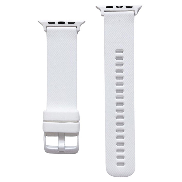 For Apple Watch Series 10 46mm / Ultra 2 Ultra 49mm / 9 8 7 45mm / SE (2023) SE (2022) SE 6 5 4 44mm / 3 2 1 42mm Textured Silicone Watch Strap Adjustable Pin Buckle Wrist Band Replacement - White