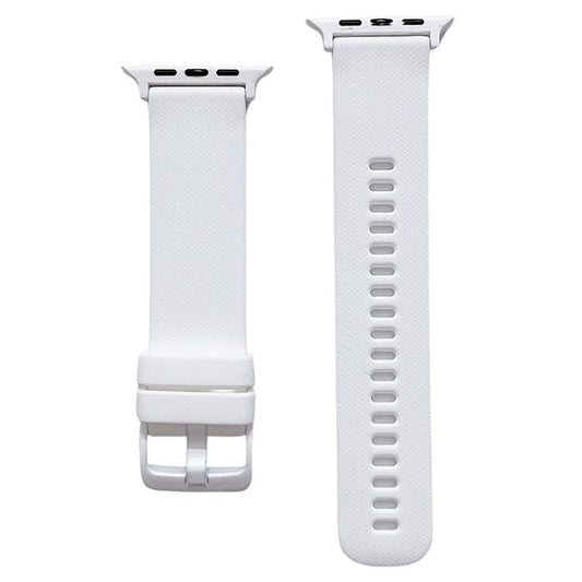 For Apple Watch Series 10 46mm / Ultra 2 Ultra 49mm / 9 8 7 45mm / SE (2023) SE (2022) SE 6 5 4 44mm / 3 2 1 42mm Textured Silicone Watch Strap Adjustable Pin Buckle Wrist Band Replacement - White