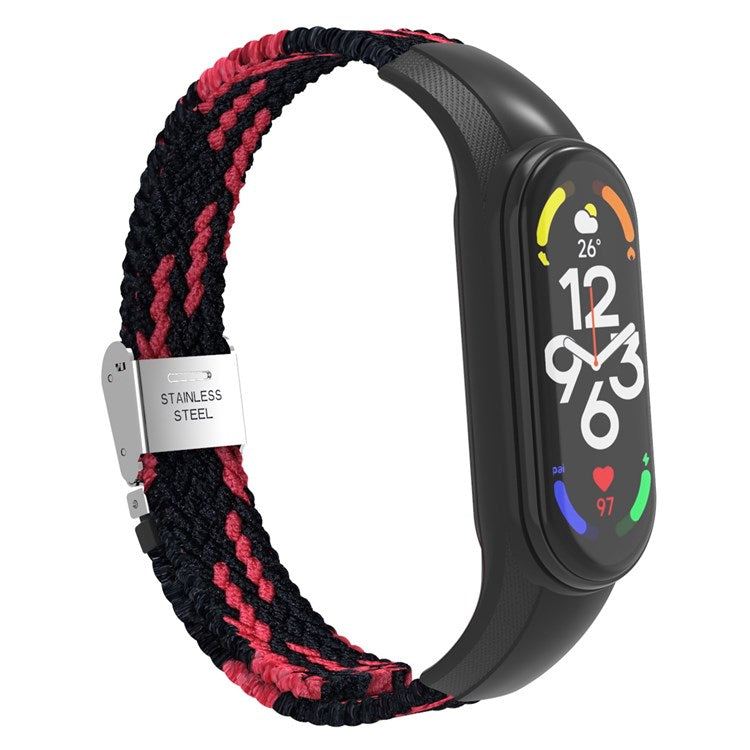 For Xiaomi Mi Band 7 Adjustable Nylon Braided Watch Band Replacement Wrist Strap with Stainless Steel Buckle - Black/Red