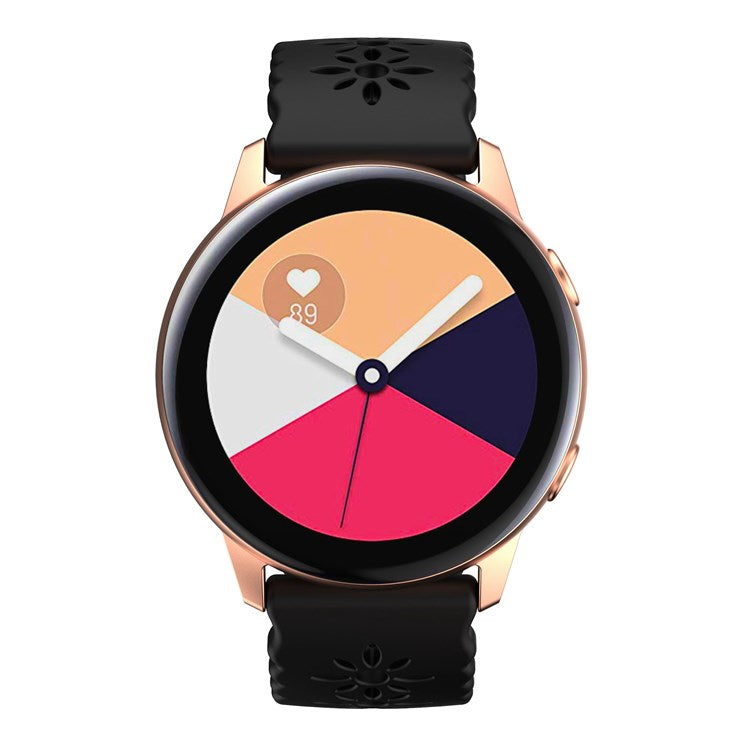 For Samsung Galaxy Watch4 40mm/44mm/Watch4 Classic 42mm/Garmin Venu 2 Plus Plum Blossom Silicone Band 20mm Soft Hollowed-out Sport Strap Wristband - Black
