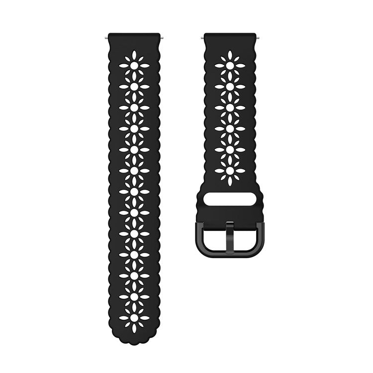 For Samsung Galaxy Watch4 40mm/44mm/Watch4 Classic 42mm/Garmin Venu 2 Plus Plum Blossom Silicone Band 20mm Soft Hollowed-out Sport Strap Wristband - Black