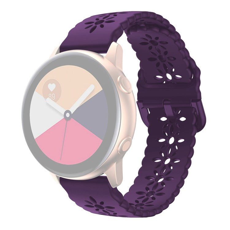 For Samsung Galaxy Watch4 40mm/44mm/Watch4 Classic 42mm/Garmin Venu 2 Plus Plum Blossom Silicone Band 20mm Soft Hollowed-out Sport Strap Wristband - Dark Purple