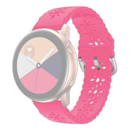 For Samsung Galaxy Watch4 40mm/44mm/Watch4 Classic 42mm/Garmin Venu 2 Plus Plum Blossom Silicone Band 20mm Soft Hollowed-out Sport Strap Wristband - Luminous Pink