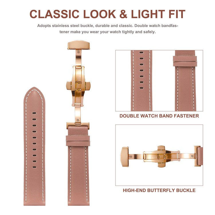 For Samsung Galaxy Watch4 40mm/44mm/Garmin Venu 2 Plus 20mm Replacement Genuine Leather Watch Strap Stitching Line Wrist Band - Light Pink