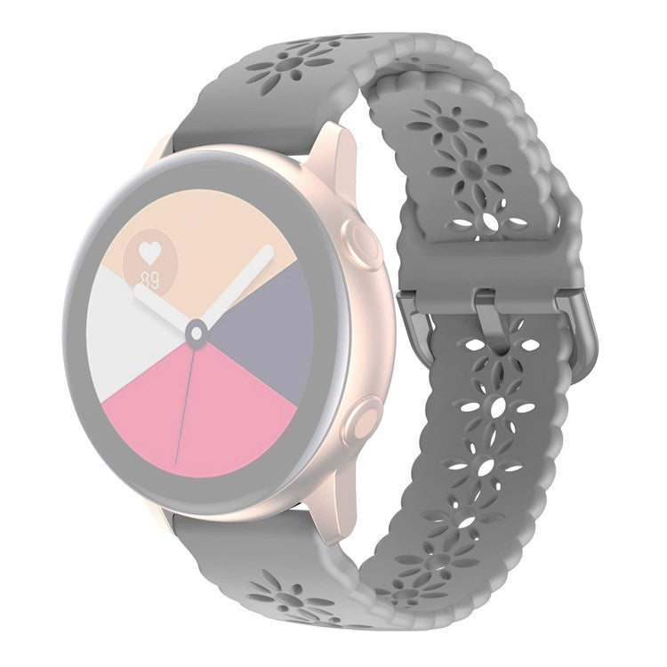 For Samsung Galaxy Watch3 45mm/Huawei Watch GT 3 Pro 46mm/Garmin Venu 2 Soft Silicone Sport Strap 22mm Hollowed-out Plum Blossom Replacement Wristband - Light Gray