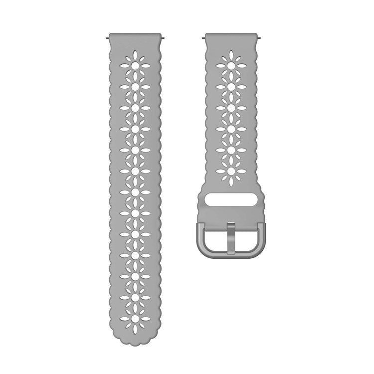 For Samsung Galaxy Watch3 45mm/Huawei Watch GT 3 Pro 46mm/Garmin Venu 2 Soft Silicone Sport Strap 22mm Hollowed-out Plum Blossom Replacement Wristband - Light Gray