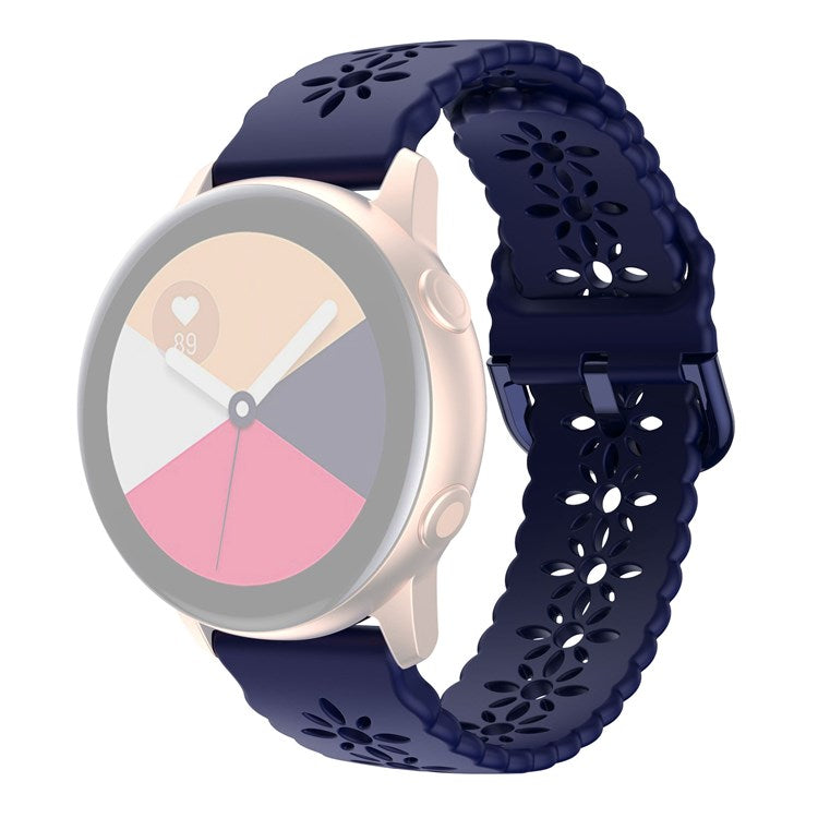 For Samsung Galaxy Watch3 45mm/Huawei Watch GT 3 Pro 46mm/Garmin Venu 2 Soft Silicone Sport Strap 22mm Hollowed-out Plum Blossom Replacement Wristband - Midnight Blue