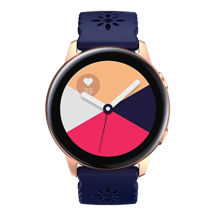 For Samsung Galaxy Watch3 45mm/Huawei Watch GT 3 Pro 46mm/Garmin Venu 2 Soft Silicone Sport Strap 22mm Hollowed-out Plum Blossom Replacement Wristband - Midnight Blue