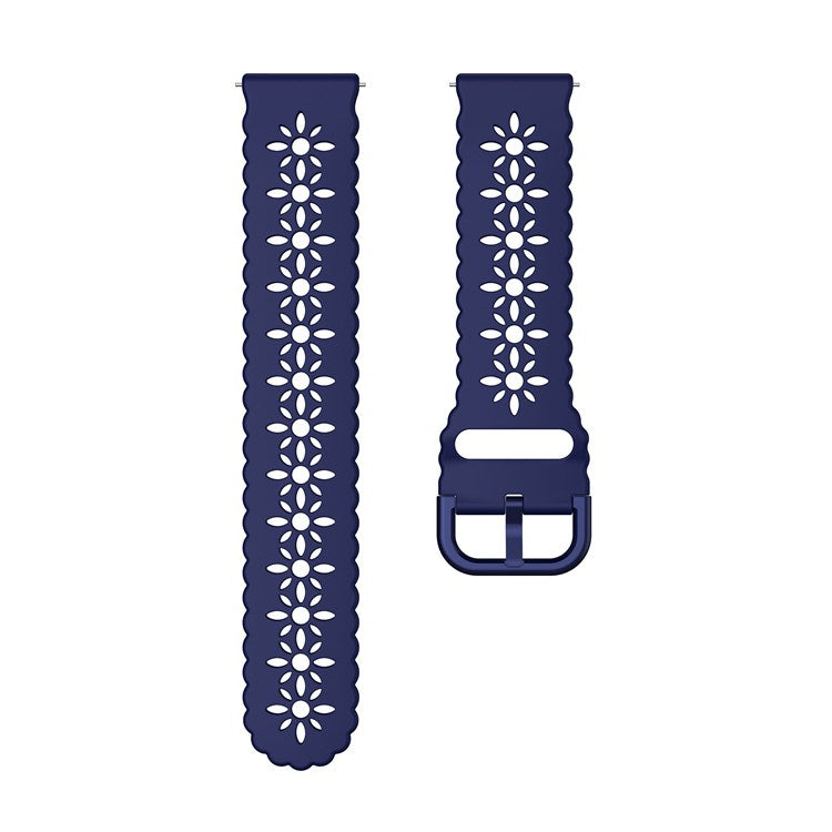 For Samsung Galaxy Watch3 45mm/Huawei Watch GT 3 Pro 46mm/Garmin Venu 2 Soft Silicone Sport Strap 22mm Hollowed-out Plum Blossom Replacement Wristband - Midnight Blue