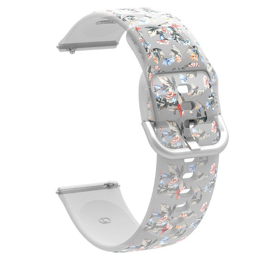 For Samsung Galaxy Watch3 45mm/Huawei Watch GT 3 Pro 46mm/Garmin Venu 2 Silicone Watch Band 22mm Pattern Printed Bracelet Strap Replacement - Red/Yellow Flowers