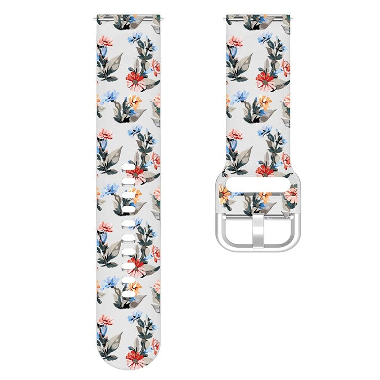 For Samsung Galaxy Watch3 45mm/Huawei Watch GT 3 Pro 46mm/Garmin Venu 2 Silicone Watch Band 22mm Pattern Printed Bracelet Strap Replacement - Red/Yellow Flowers