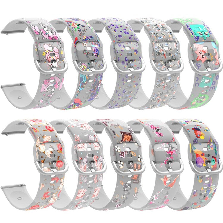 For Samsung Galaxy Watch3 45mm/Huawei Watch GT 3 Pro 46mm/Garmin Venu 2 Silicone Watch Band 22mm Pattern Printed Bracelet Strap Replacement - Red/Yellow Flowers