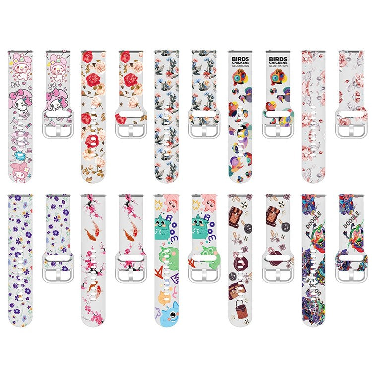 For Samsung Galaxy Watch3 45mm/Huawei Watch GT 3 Pro 46mm/Garmin Venu 2 Silicone Watch Band 22mm Pattern Printed Bracelet Strap Replacement - Red/Yellow Flowers