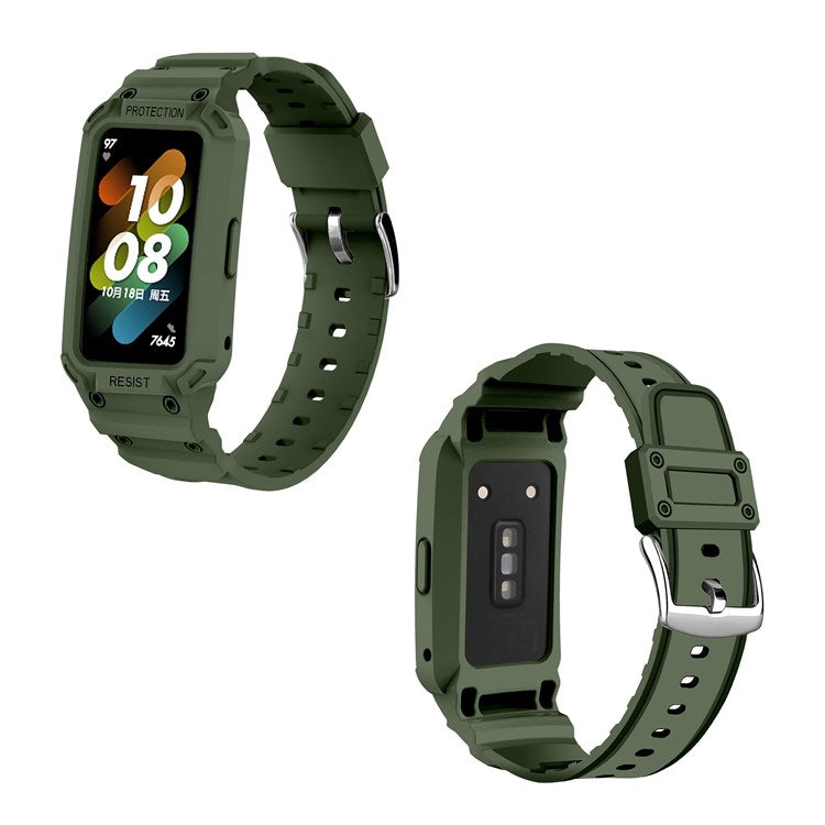 For Honor Band 6/Huawei Band 6/7 Replacement TPU Watch Band Adjustable Wrist Strap + Watch Case - Army Green