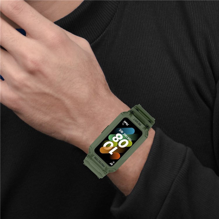 For Honor Band 6/Huawei Band 6/7 Replacement TPU Watch Band Adjustable Wrist Strap + Watch Case - Army Green