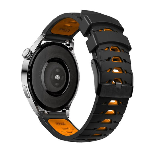 For Samsung Galaxy Watch4 40mm/44mm/Garmin Venu 2 Plus 20mm Silicone Watch Strap Dual Color Wrist Band with Trapezoid Three Row Holes - Black/Orange