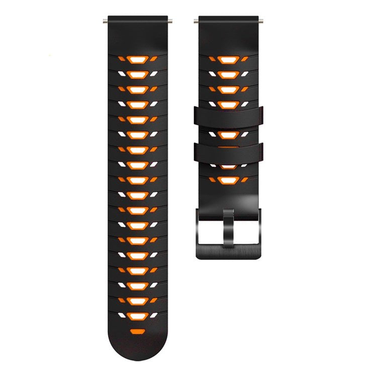 For Samsung Galaxy Watch4 40mm/44mm/Garmin Venu 2 Plus 20mm Silicone Watch Strap Dual Color Wrist Band with Trapezoid Three Row Holes - Black/Orange