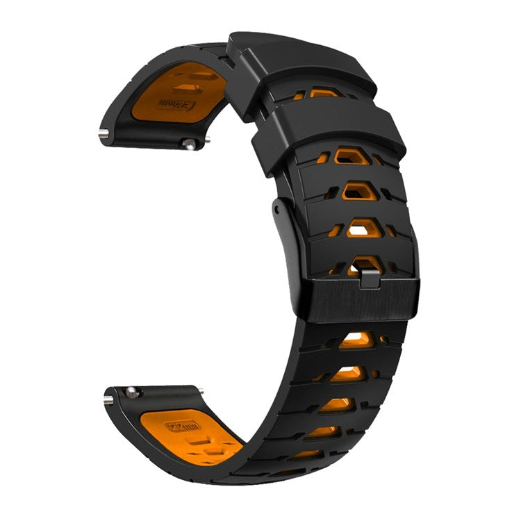 For Samsung Galaxy Watch4 40mm/44mm/Garmin Venu 2 Plus 20mm Silicone Watch Strap Dual Color Wrist Band with Trapezoid Three Row Holes - Black/Orange