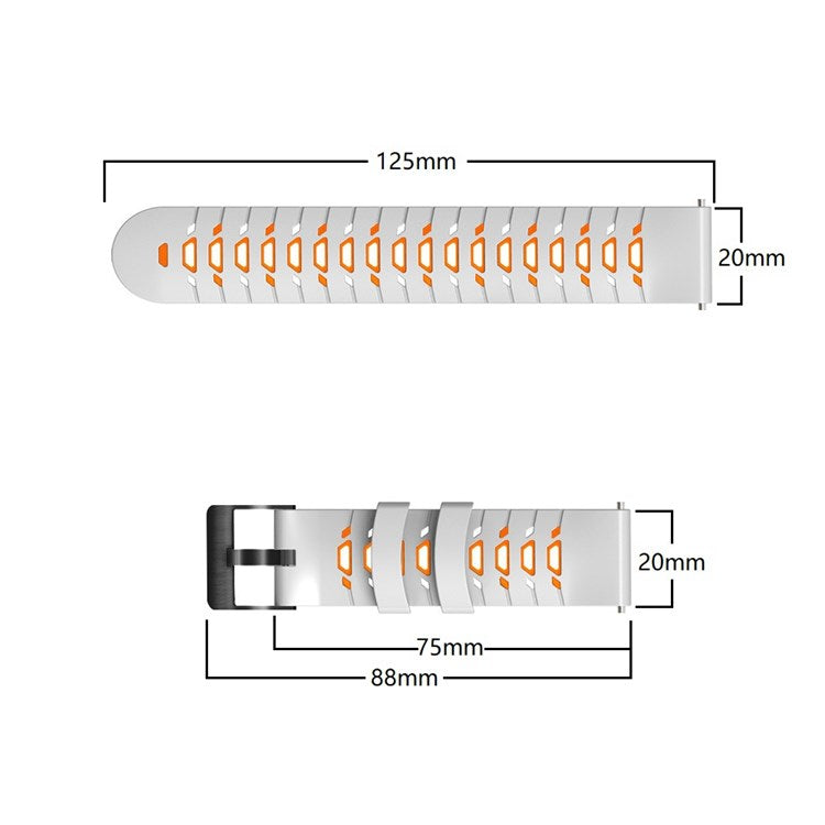 For Samsung Galaxy Watch4 40mm/44mm/Garmin Venu 2 Plus 20mm Silicone Watch Strap Dual Color Wrist Band with Trapezoid Three Row Holes - Black/Orange