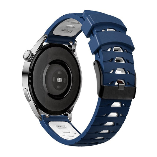 For Samsung Galaxy Watch4 40mm/44mm/Garmin Venu 2 Plus 20mm Silicone Watch Strap Dual Color Wrist Band with Trapezoid Three Row Holes - Midnight Blue/White