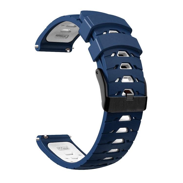 For Samsung Galaxy Watch4 40mm/44mm/Garmin Venu 2 Plus 20mm Silicone Watch Strap Dual Color Wrist Band with Trapezoid Three Row Holes - Midnight Blue/White